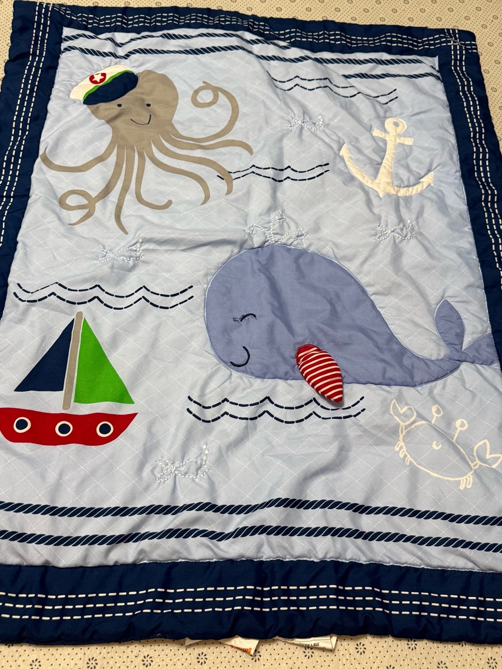 Nautical Whale & Octopus Baby Quilt - Blue Crib Quilt
